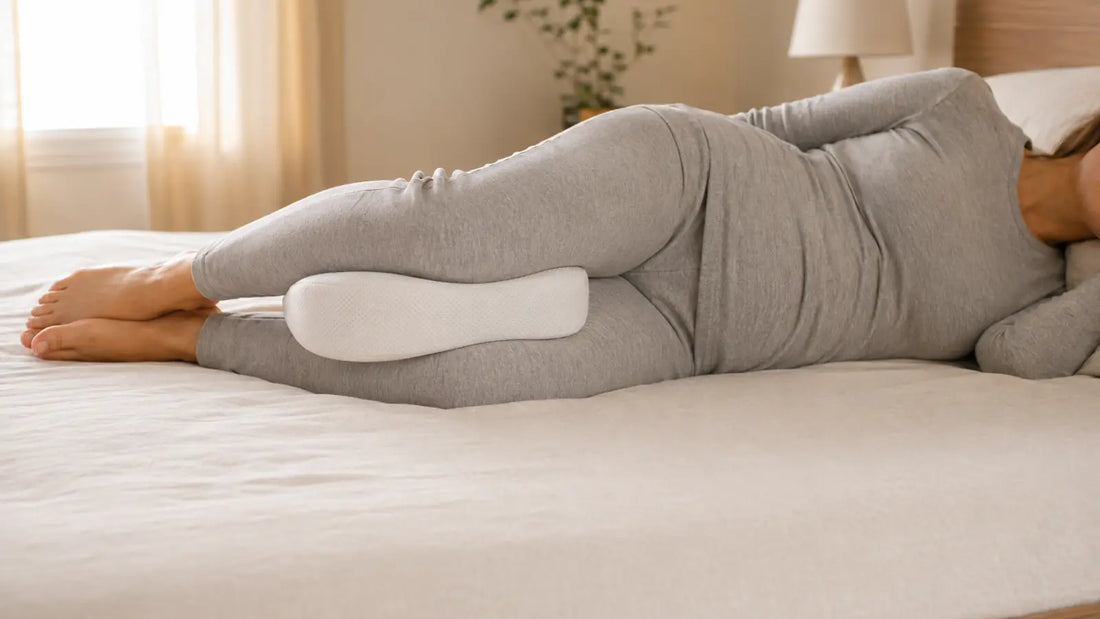 Dormeuse sur le côté avec un coussin entre les genoux