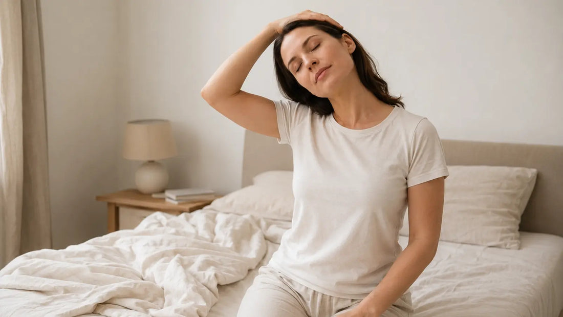 Femme étirant sa nuque au réveil