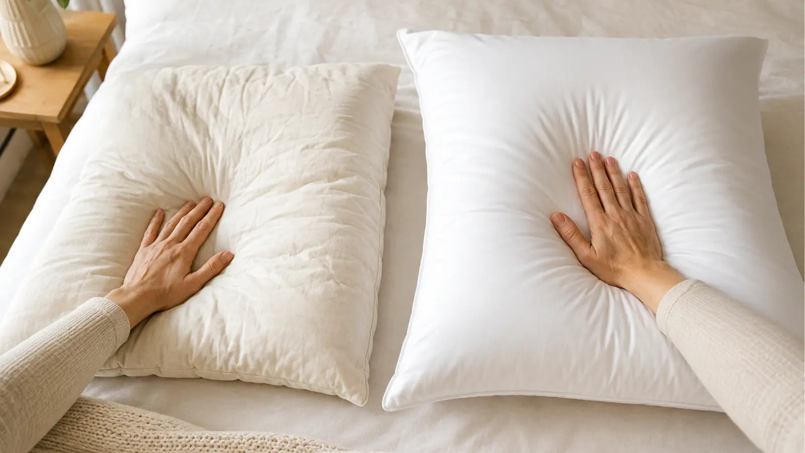 Comparaison entre un oreiller usé et un oreiller neuf