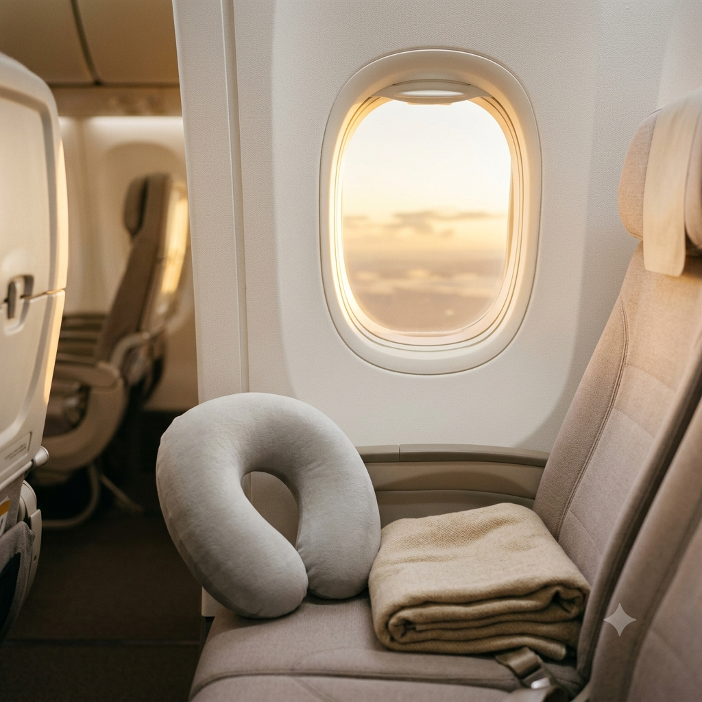 Voyageuse reposant sa nuque avec un oreiller de voyage
