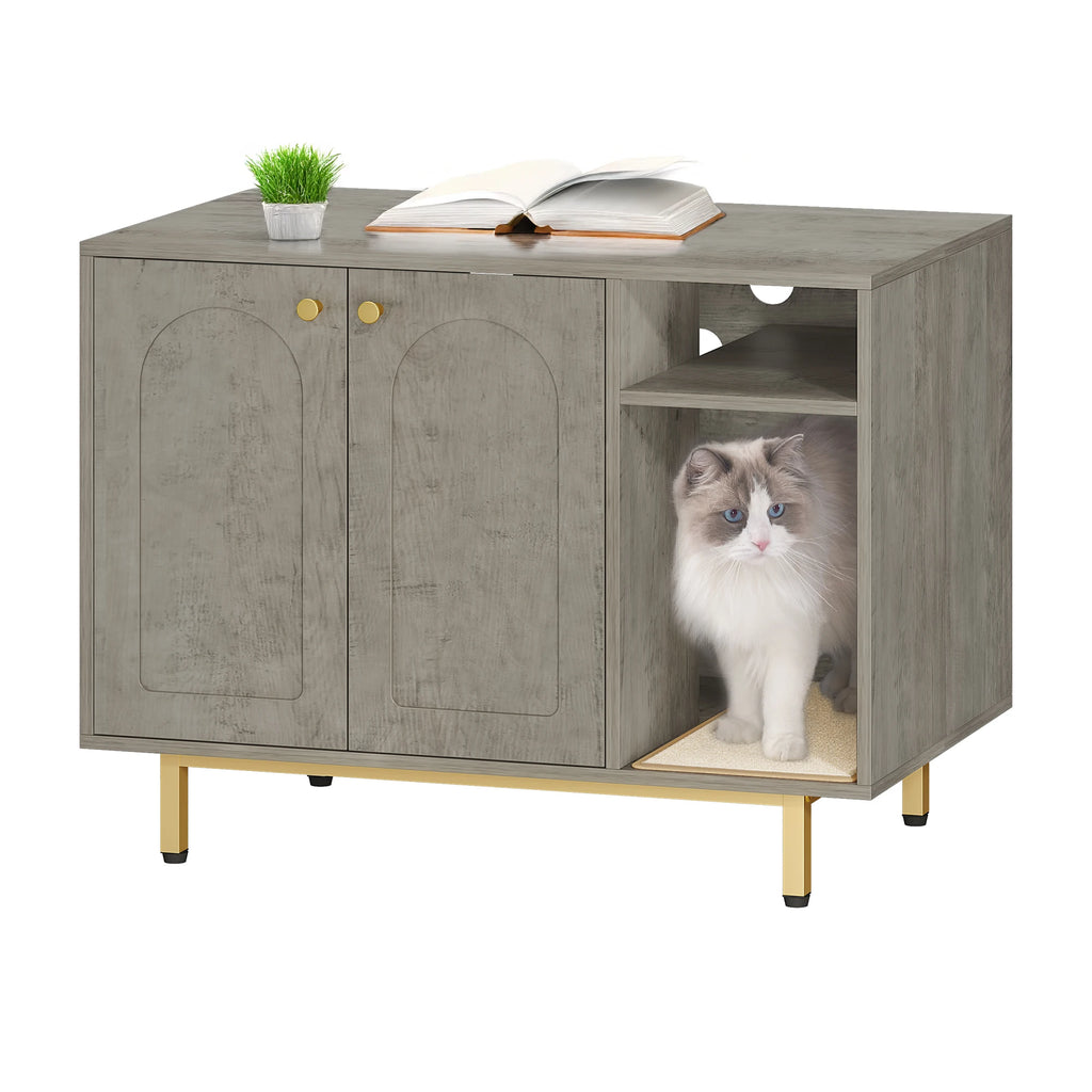 Meuble cache-litière console gris bois 80 cm