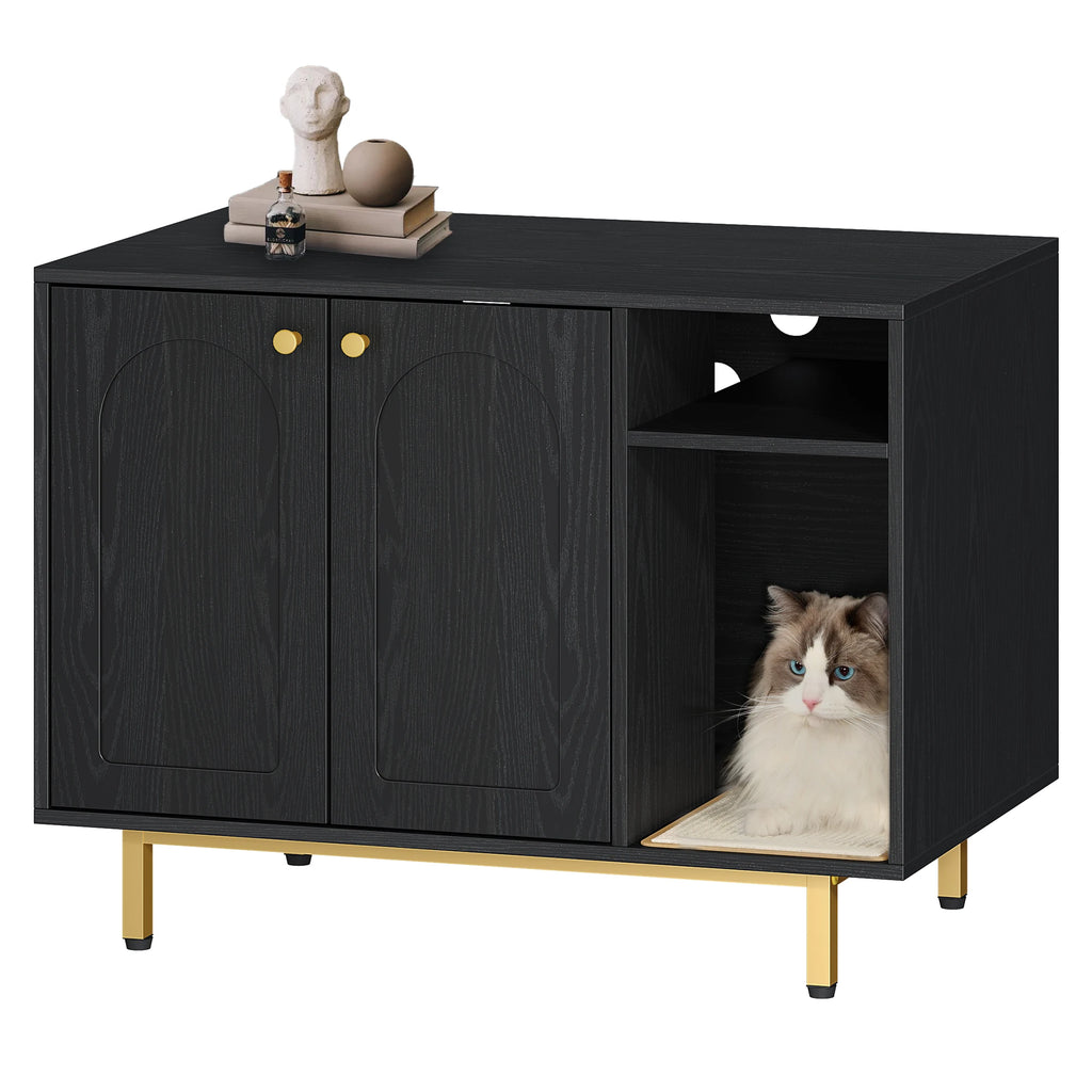 Meuble cache-litière console noir 80 cm