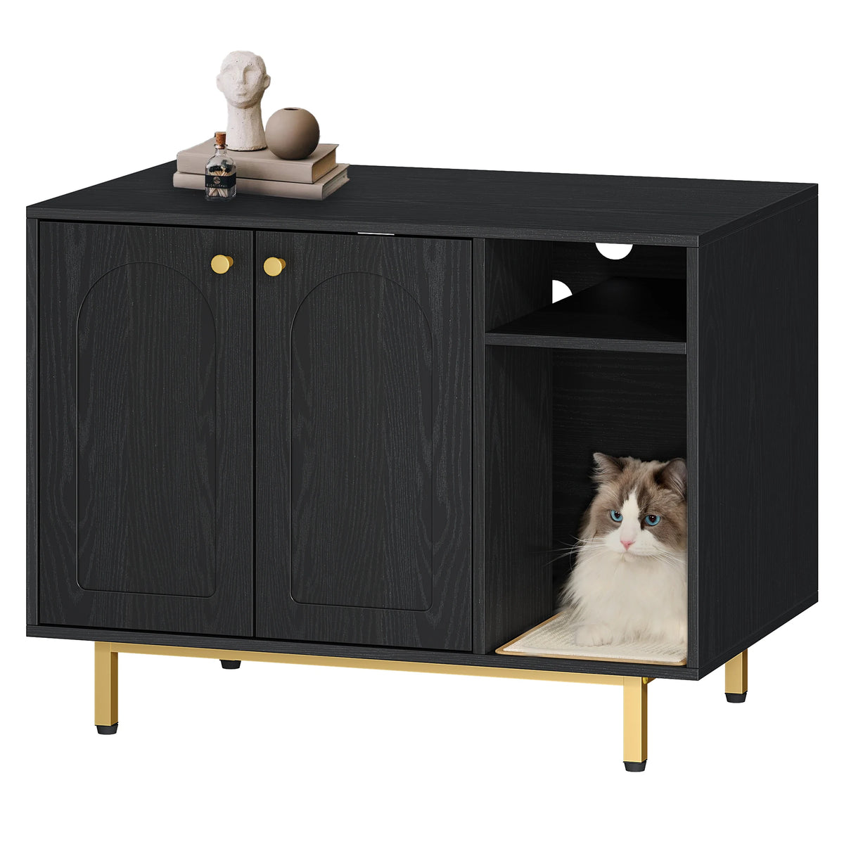 Meuble cache-litière console noir 80 cm