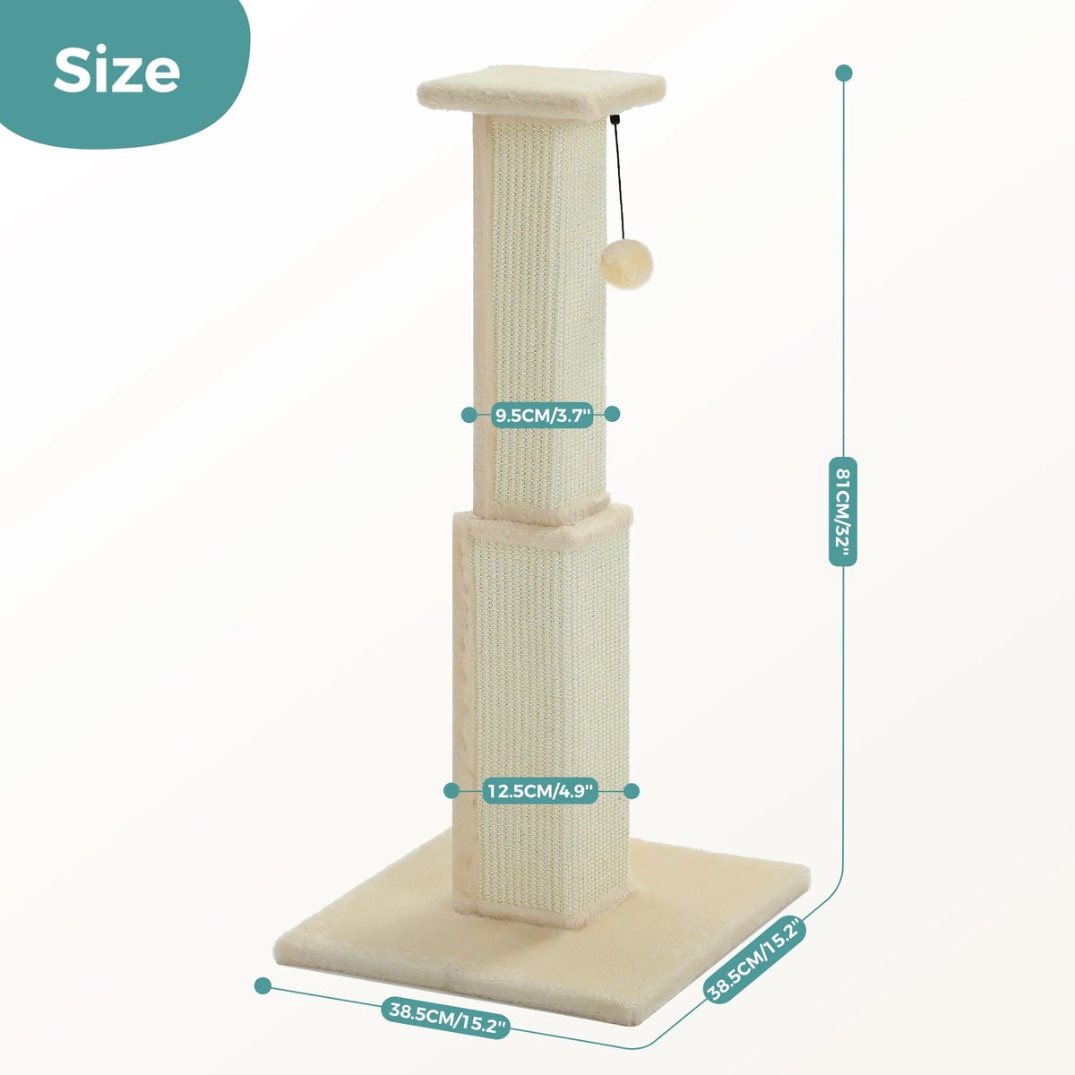 Griffoir poteau 81 cm beige, schéma coté