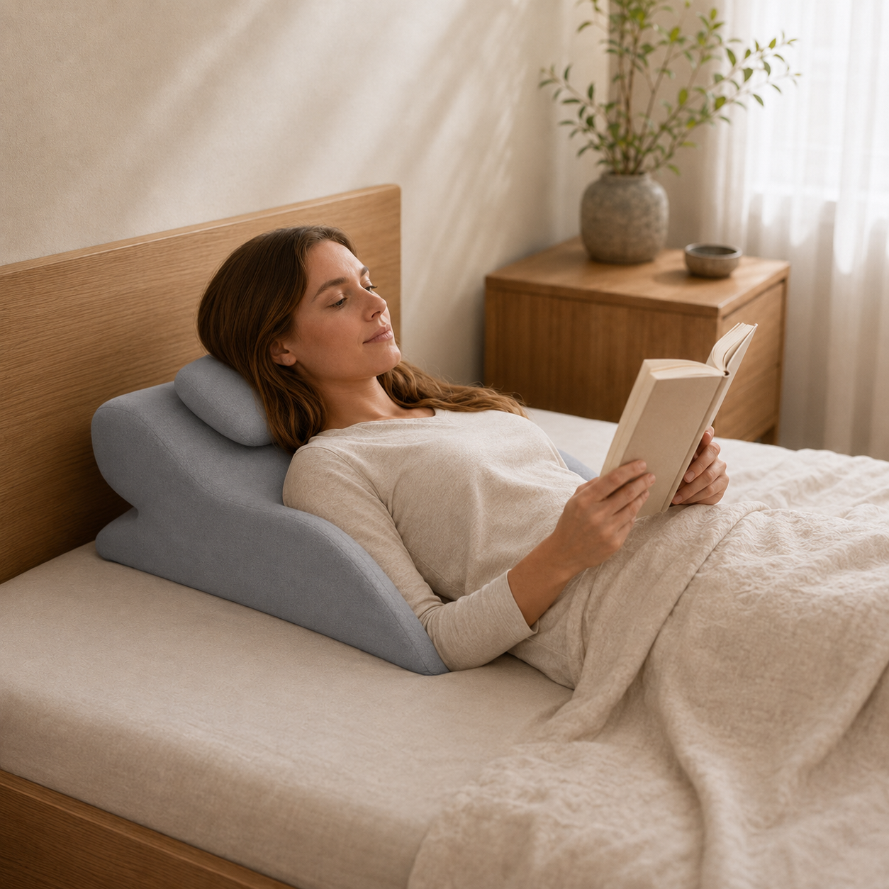 Coussin de lecture incliné — mise en situation à l’échelle
