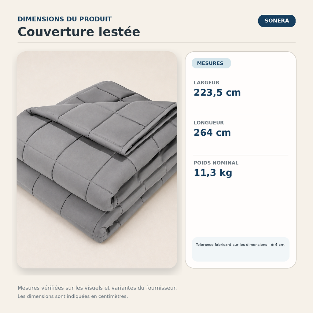 Couverture lestée — dimensions et poids vérifiés