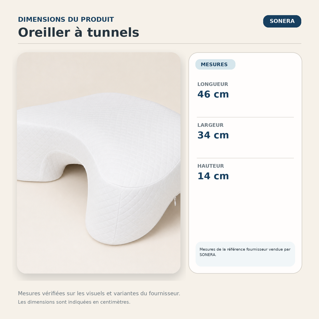 Oreiller à tunnels pour les bras — dimensions vérifiées