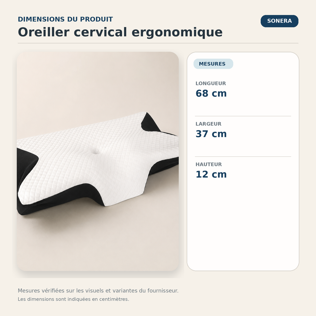 Oreiller cervical à mémoire de forme — dimensions vérifiées