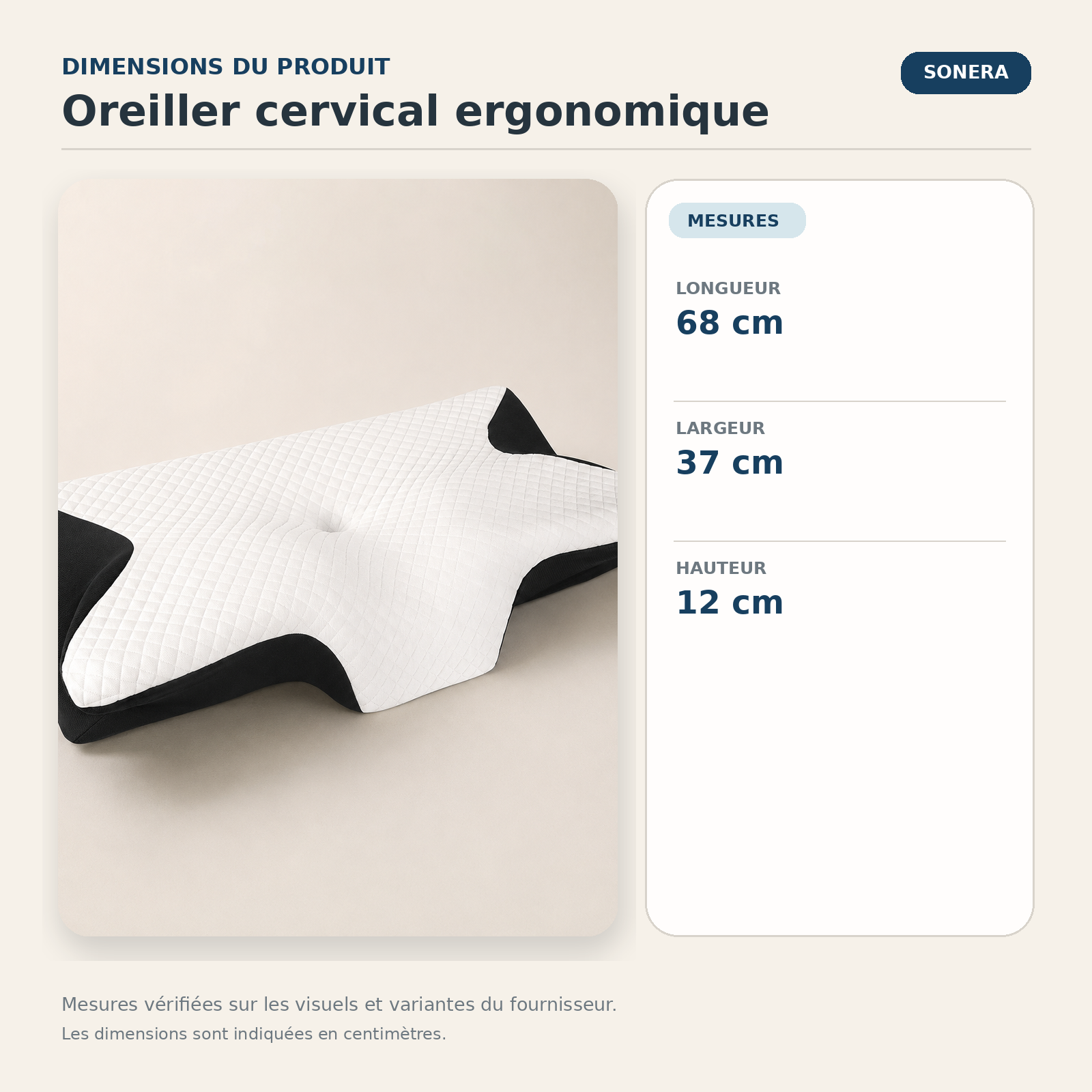 Oreiller cervical à mémoire de forme — dimensions vérifiées