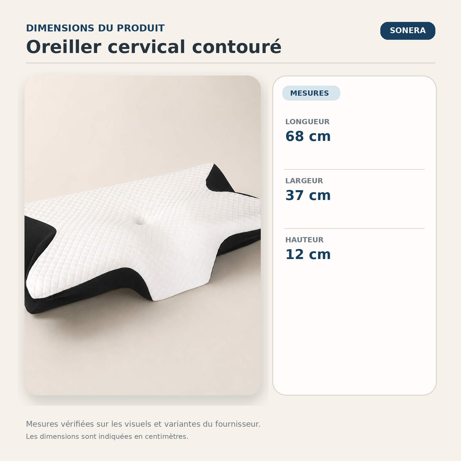 Oreiller cervical contouré — dimensions vérifiées
