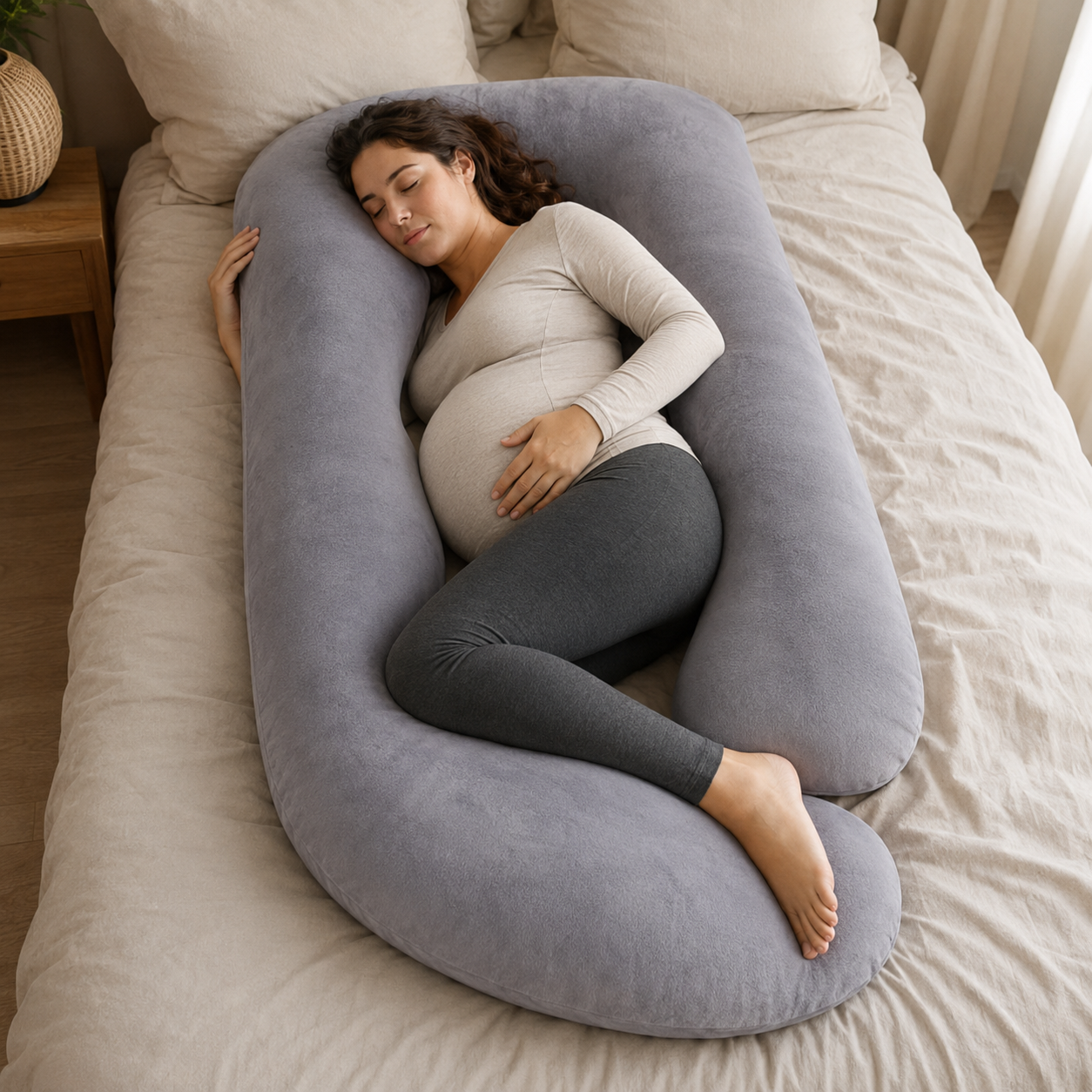 Oreiller de grossesse en G — mise en situation