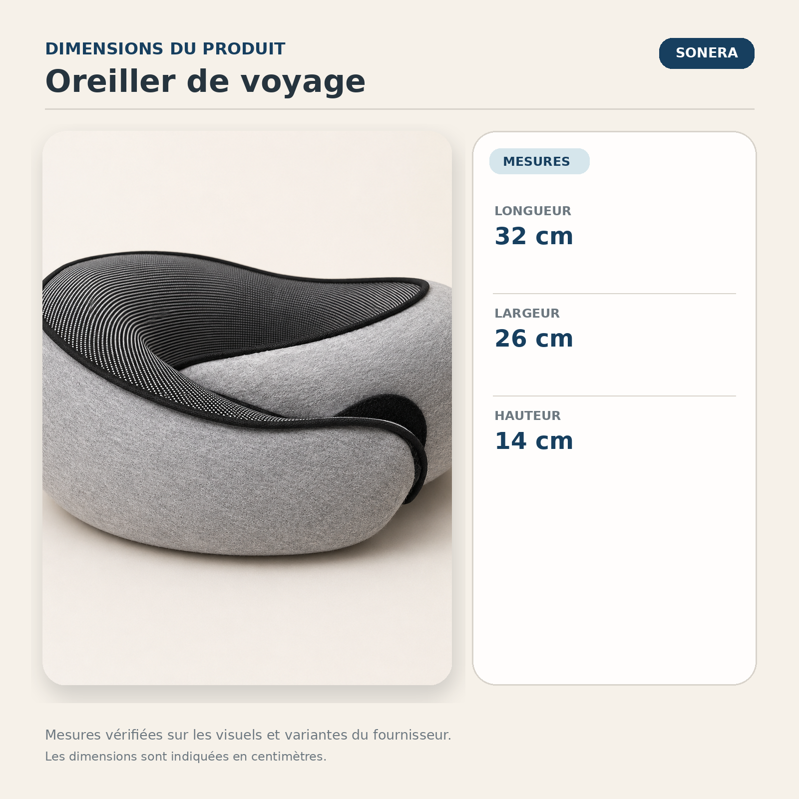 Oreiller de voyage — dimensions vérifiées