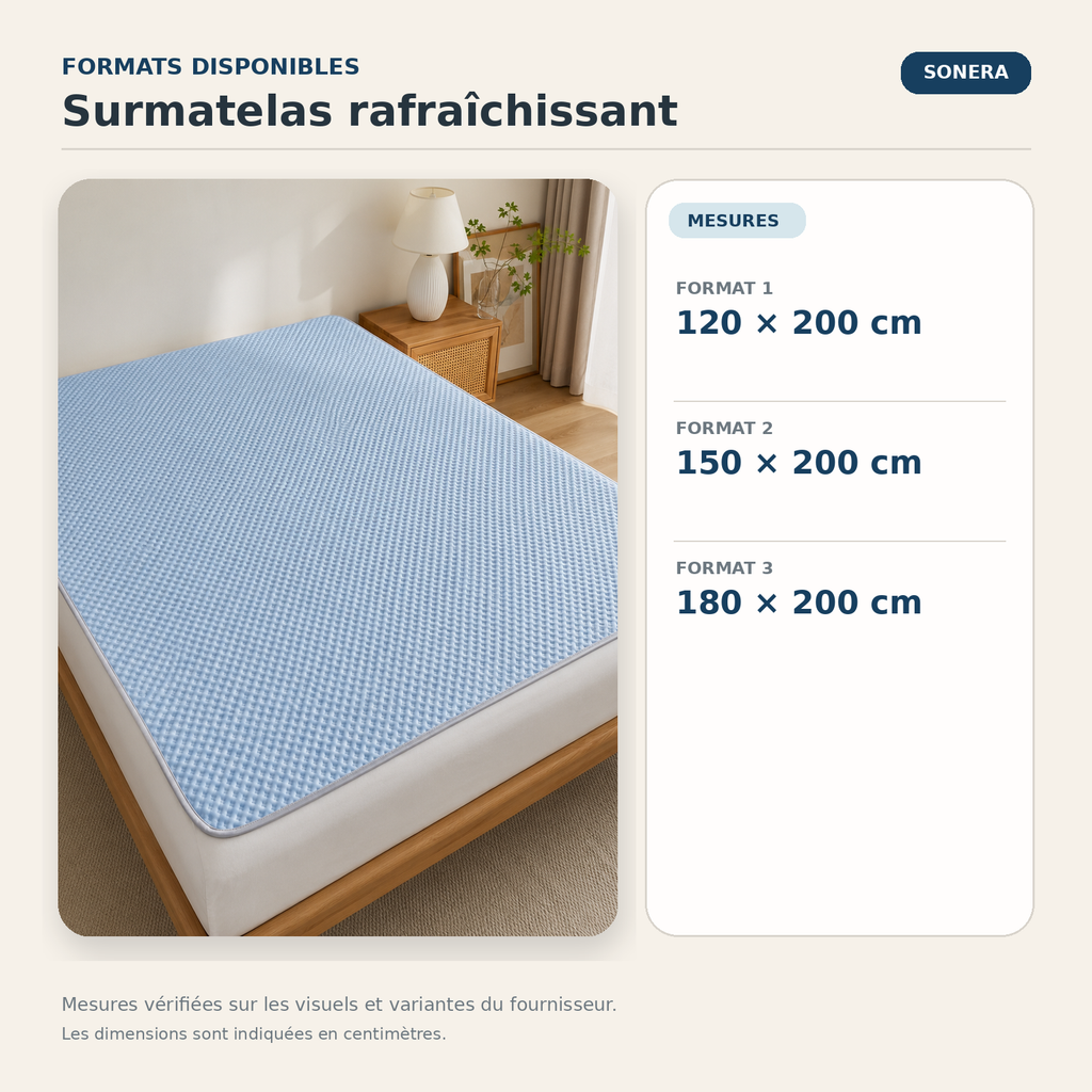 Surmatelas rafraîchissant — formats et dimensions vérifiés