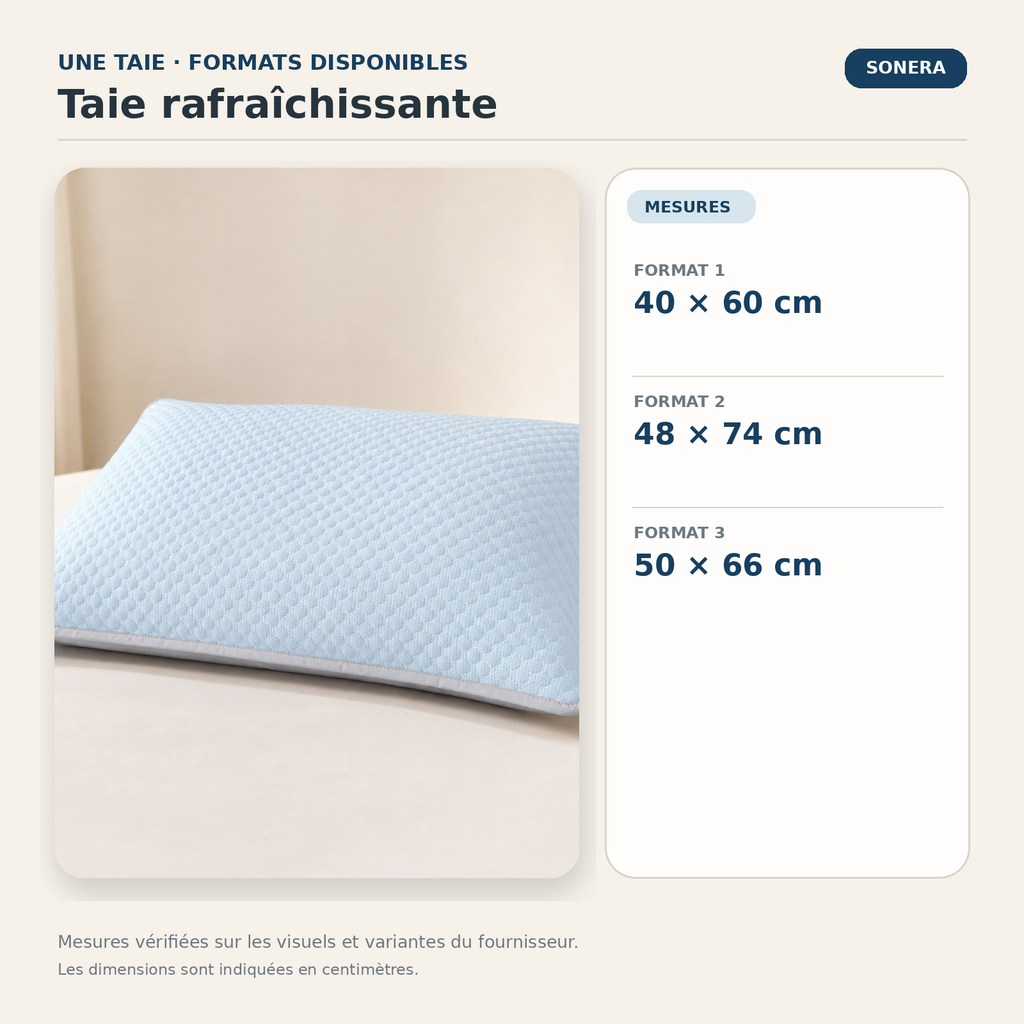 Taie d’oreiller rafraîchissante — formats et dimensions vérifiés