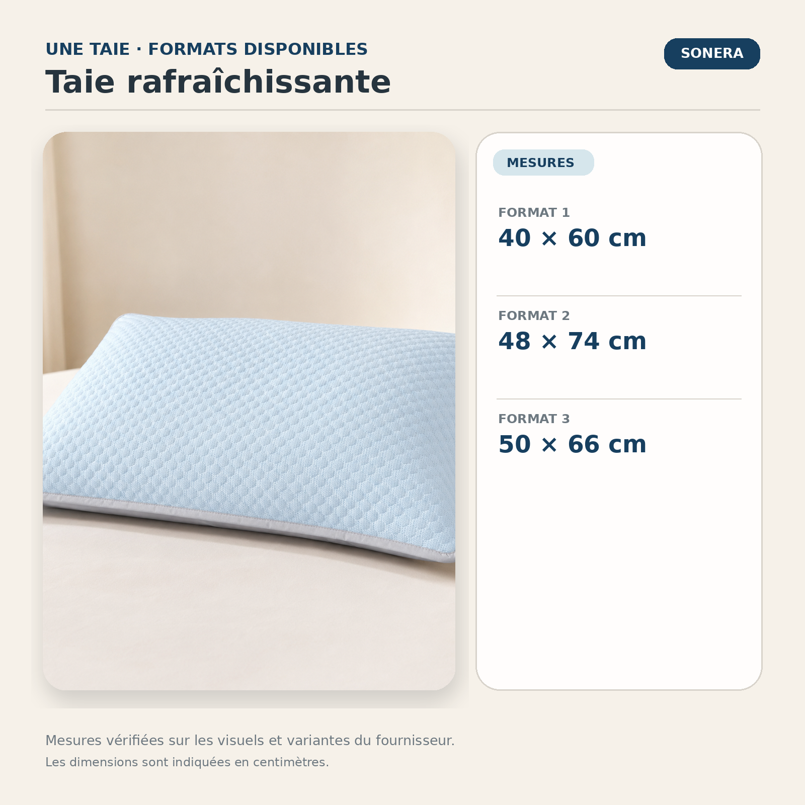 Taie d’oreiller rafraîchissante — formats et dimensions vérifiés