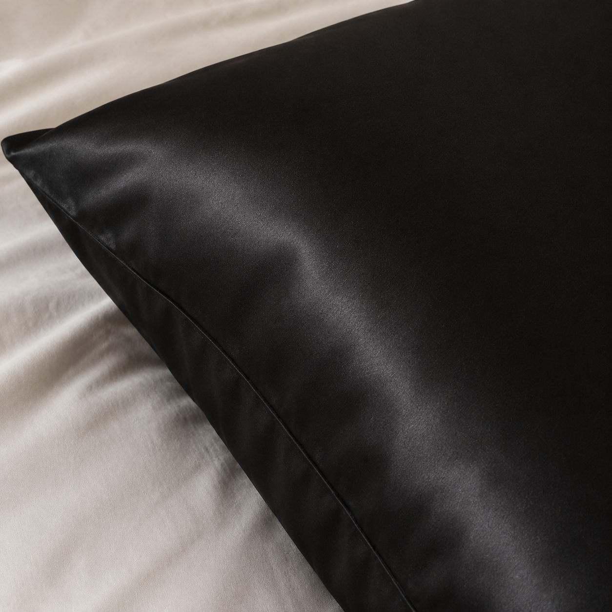 Taies d’oreiller en satin — lot de 2 — détail du satin et de la couture