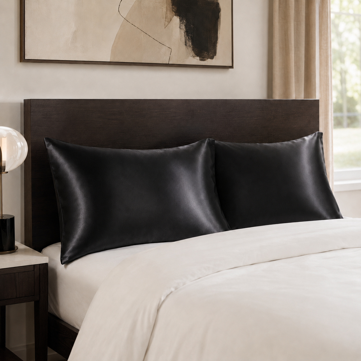 Taies d’oreiller en satin — lot de 2 — mise en situation du lot de 2